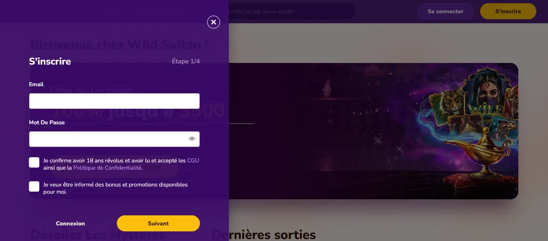 Wild Sultan Casino s'inscrire